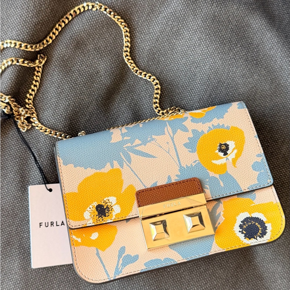 Furla floral leather shoulder bag New